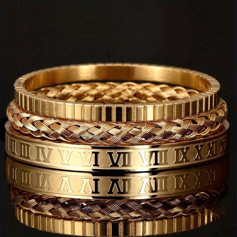 3pc Men's Stackable Bangles Set, Non-Tarnish Stainless Steel